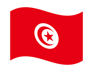 Tunisia waving flag icon with crescent and star on transparent background
