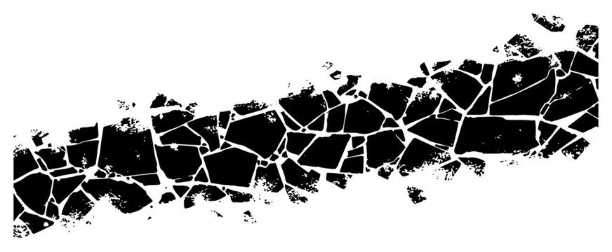 Abstract composition of shattered glass or broken stone fragments in a horizontal layout