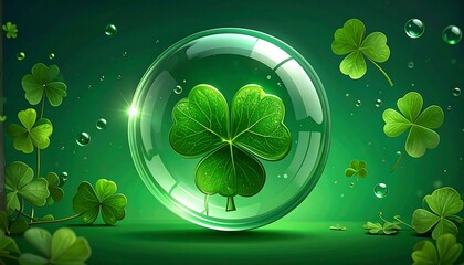 Lucky Four Leaf Clover in Bubble.
