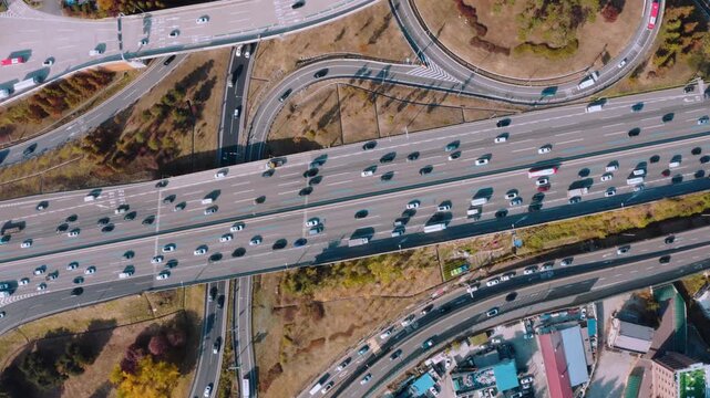 Aerial view of Suwon-Singal Tollgate on Gyeongbu Expressway, South Korea.