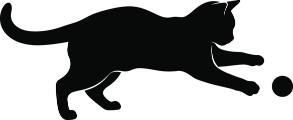 Cat playing with ball silhouette black vector illustration of jumping feline action for pet toy concept design © Jiam Creative