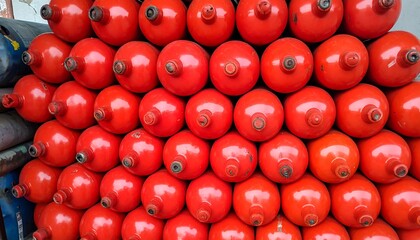 Fresh tomatoes stacked in a pyramid.