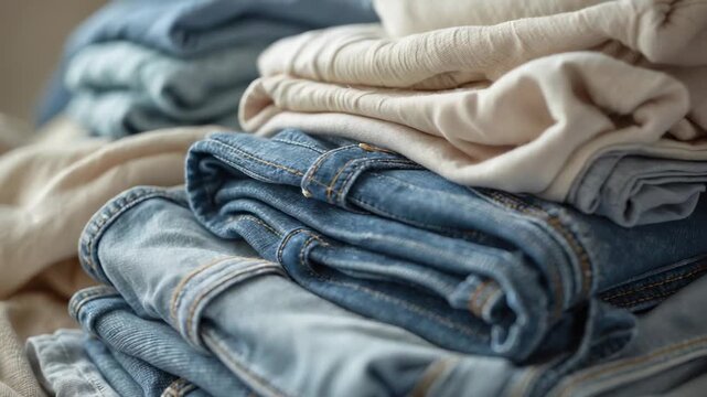 Organizing clothes and folding jeans at home for better storage