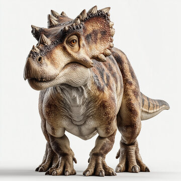 A robust, highly detailed digital rendering of a ceratopsian-like dinosaur with rough, textured skin and subtle horn-like growths, standing proudly on a plain background.