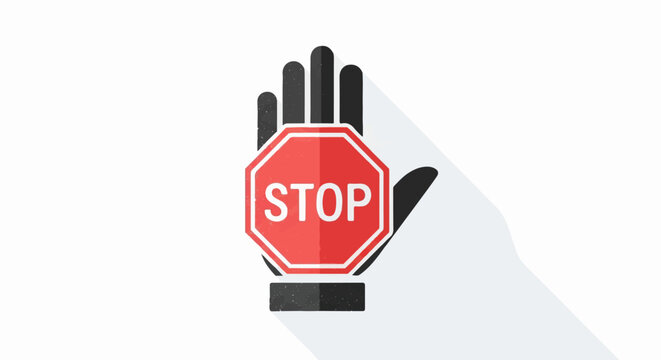 A black hand with a red stop sign on its palm