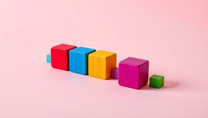 Obraz premium Colorful Wooden Blocks Pastel Pink Background