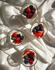 Elegant dessert cups flat lay