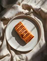 Grilled salmon healthy lunch flat lay