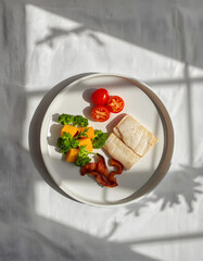 Fish steak healthy lunch flat lay