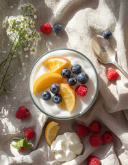 Yogurt dessert flat lay