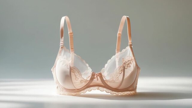 Lingerie display with soft lighting in a studio setting showcasing a delicate pink bra