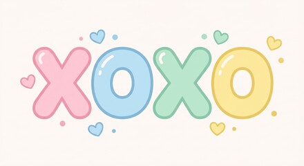Fototapeta premium Cute Pastel XOXO Bubble Text Illustration with Hearts. Hugs and Kisses Sweet Valentine's Day or Love Message Graphic Resource.