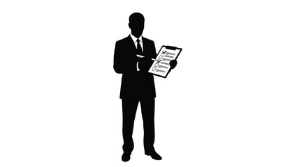 a man in a suit holding a clipboard and pen silhouette