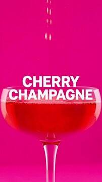 Vibrant Pink Coupe Glass with "CHER" Text and Bubbles
