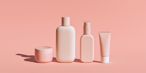 Minimalist pink skincare bottles set