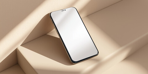 Smartphone with blank screen on beige surface