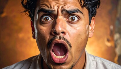 Man screaming in shock and fear.