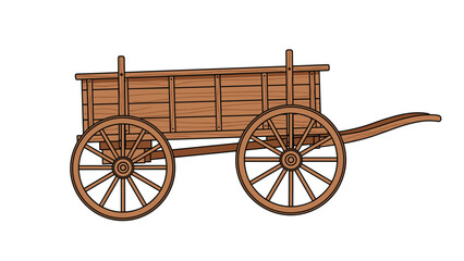 Fototapeta premium Simple vector illustration of an empty old-fashioned two-wheeled wooden cart or wagon, isolated on a clean white background.
