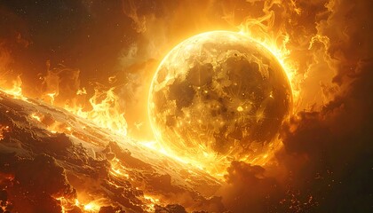 Solar Flare Engulfing Planetary Surface.