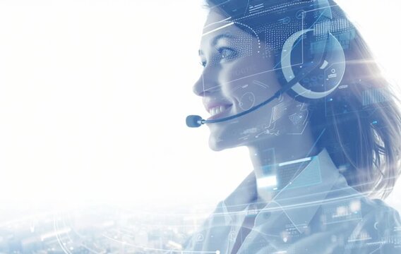 Vid&eacute;o courte sur l'op&eacute;rateur t&eacute;l&eacute;phonique IA : Technologie du futur et concept de service client, mat&eacute;riel de support num&eacute;rique
