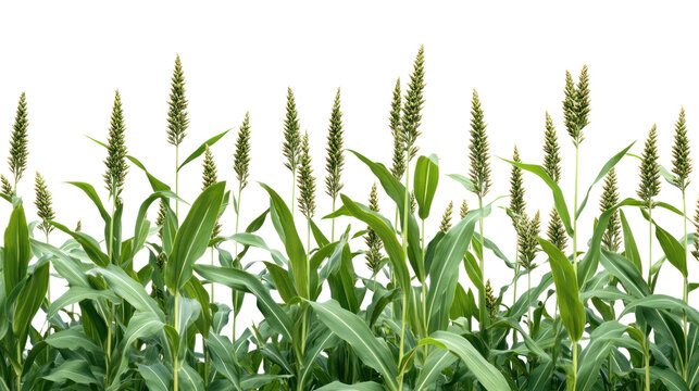 Sets of sorghum plants with full view lush green leaves on transparent background