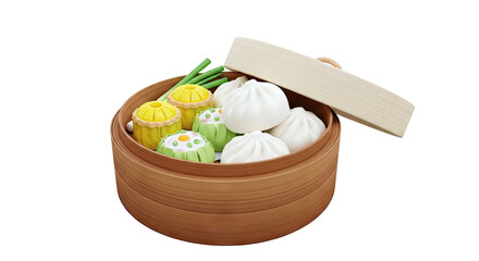 Assorted Dumplings in Bamboo Steamer Basket