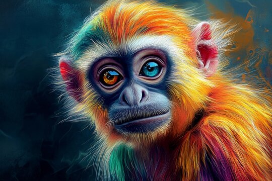 Color-changing monkey expressively displays vibrant hues based on emotions in a lively jungle environment