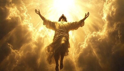 Radiant Ascension of Jesus Amidst Heavenly Clouds, Inspiring Faith and Divine Hope for All Believers