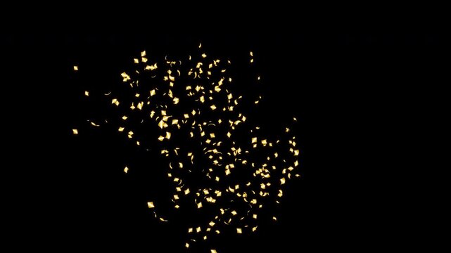 Confetti Burst from Direction with Alpha Channel, 4K ProRes 4444, Directional Burst, Gold - アルファ透過 紙吹雪 噴射パターンCG素材 方向バースト 金