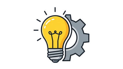Illustration of a lightbulb with a gear symbolizing innovation and technological advancement viewed from the front