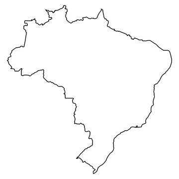 Brazil Map White Silhouette with Black Outline &ndash; Editable Layered EPS | Brazil Vector Map