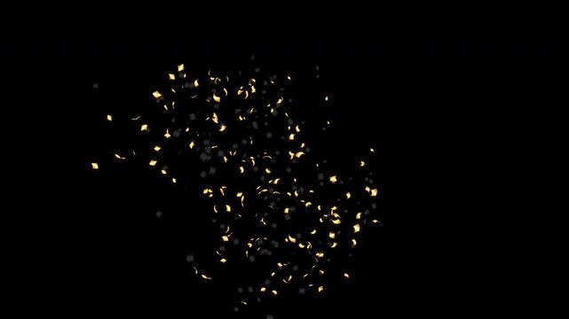 Confetti Burst from Direction with Alpha Channel, 4K ProRes 4444, Directional Burst, Black and Gold - アルファ透過 紙吹雪 噴射パターンCG素材 方向バースト 黒と金