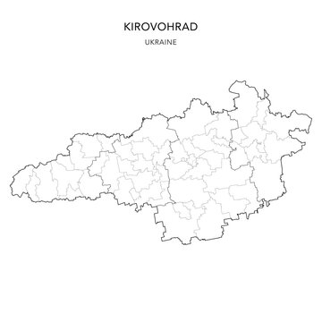 Vector Map of Kirovohrad Oblast with Administrative Subdivisions of Raions (Districts), Hromadas (Communities) and Urban Raions (City Districts) of Kropyvnytskyi - Ukraine 2026