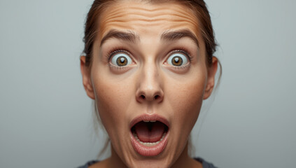 Young surprised woman with wide eyes and open mouth expressing shock