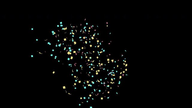 Confetti Burst from Direction with Alpha Channel, 4K ProRes 4444, Directional Burst, Pastel (Pink Blue Yellow) - アルファ透過 紙吹雪 噴射パターンCG素材 方向バースト カラフルパステルカラー