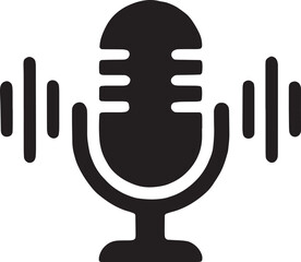 Fototapeta premium Microphone icon with sound waves, representing natural language processing, voice assistants, and audio input technology, designed as a clean black vector graphic