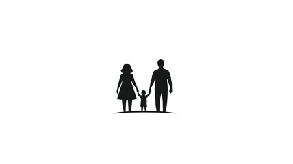 a family of three walking hand in hand against a stark white background silhouette