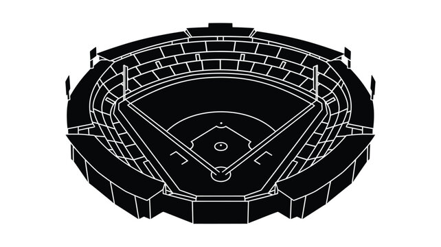a detailed aerial view of a baseball stadium rendered as a silhouette