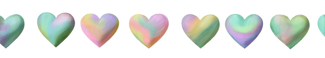 Pastel Rainbow Heart Garland on White Background for Celebrations and Decor