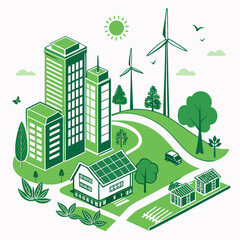 Modern city embracing renewable energy and sustainable living