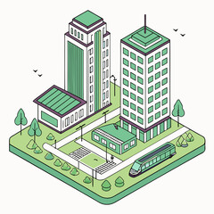 Urban residential complex with modern architecture and landscaped surroundings