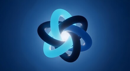 A glowing blue and dark blue interlocking ring design on a gradient background