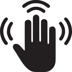 Obraz premium Human hand gesture showing a pinch or focus symbol with digital tracking nodes, representing AI gesture recognition and interaction, bold black vector