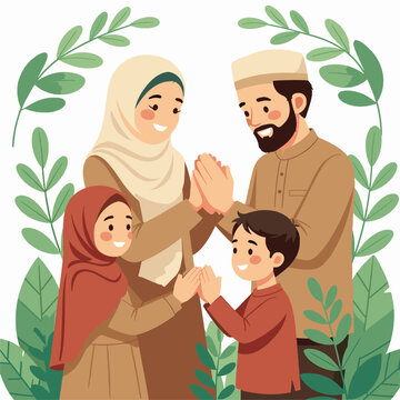 Illustration of Muslim Family Bonding Together.