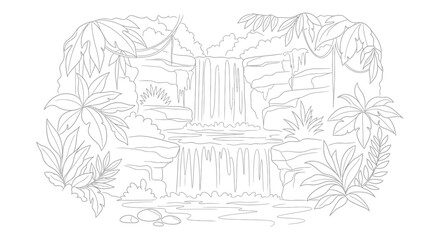 Obraz premium Waterfall in the jungle illustration.