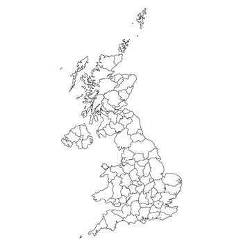 United Kingdom Map White Silhouette with Detailed Regions &ndash; Editable Layered EPS | UK Outline Vector