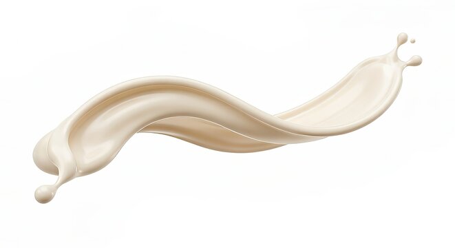 Wafting Creamy Wave in Surreal Flight, Smooth Ribbon Dance Isolated on Pure White Background.