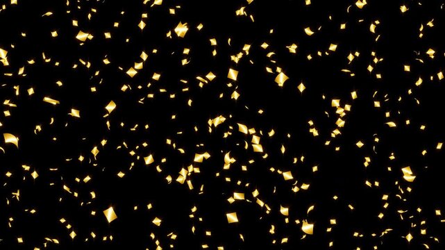 Loop Confetti Falling from Above with Alpha Channel, 4K ProRes 4444, Large Particles, Gold - アルファ透過 ループ紙吹雪CG素材 上から降る 舞い落ちる 金 大粒