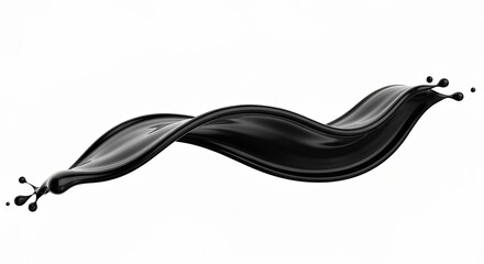 A Stunning Photorealistic Image of a Wave Suspension with Isolated Black Liquid Ribbon on White