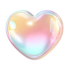 Iridescent Heart-Shaped Bubble with Soft Pastel Colors on White Background